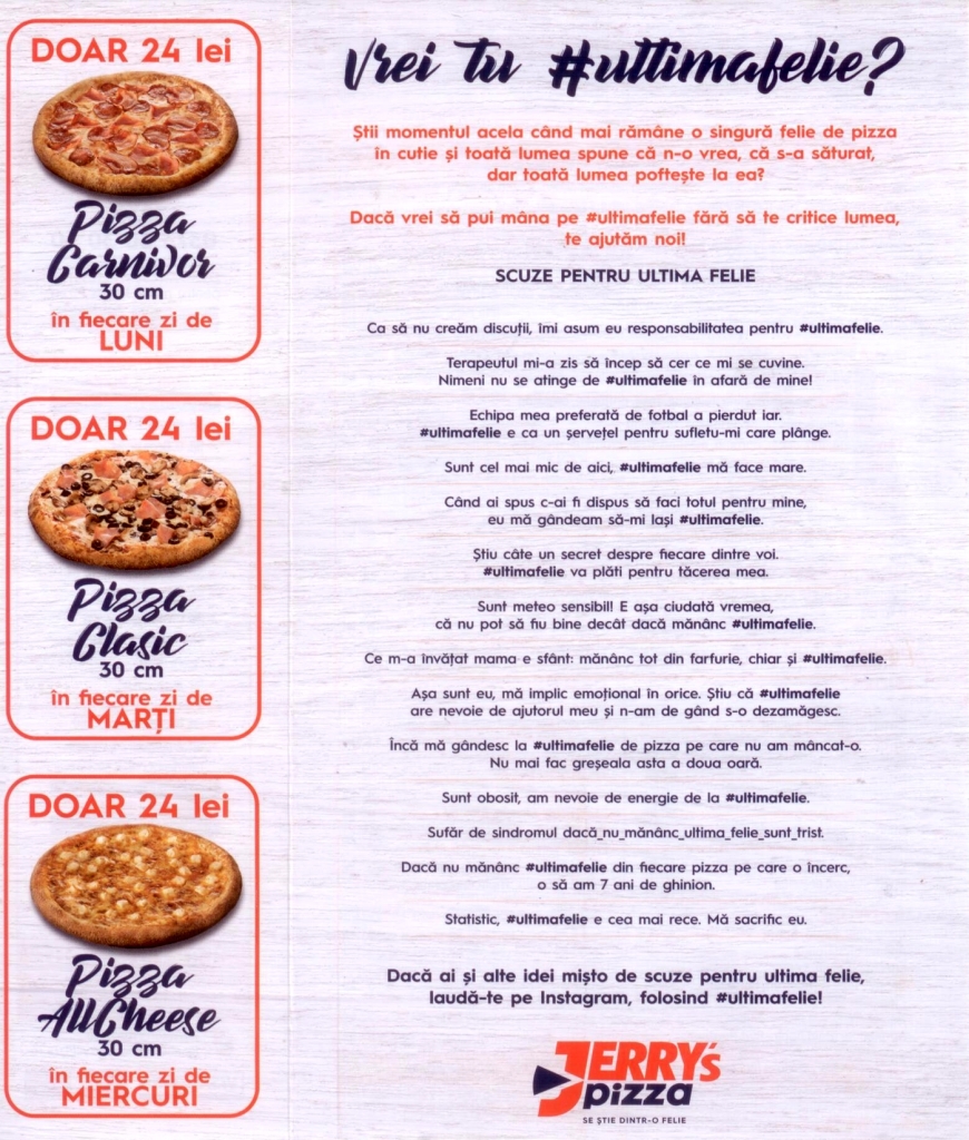 Promotii Jerry's Pizza - Mai 2019